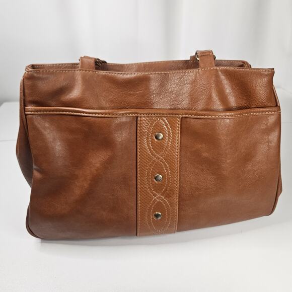 Vintage Shoulder Tote Purse Bag Montella Western Classic Brown Leather - Picture 7 of 16